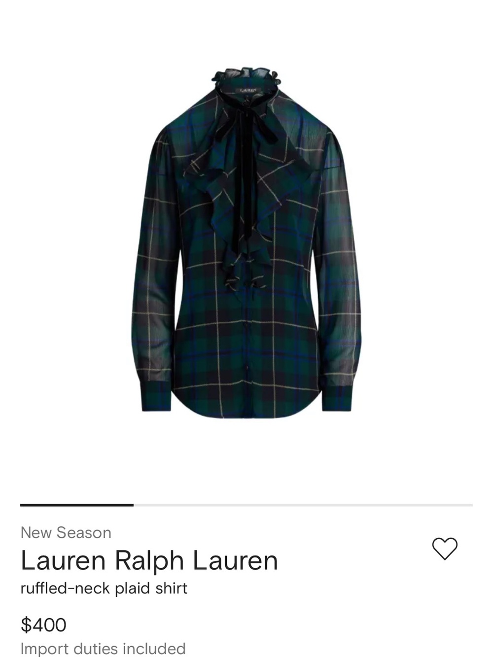Lauren Ralph Lauren Blackwatch Plaid Ruffled-Neck Blouse